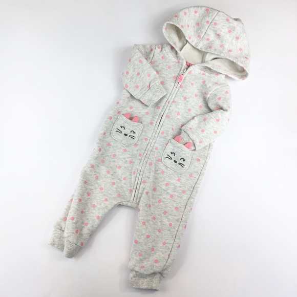 Like New! Carter’s Hooded Polka Dot One-Piece - 6m - Picture 2 of 6